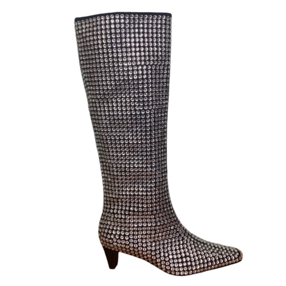 🍒NIB🍒 Jeffrey Campbell Crystal-Studded Black Suede Outwest-KJ Boots, Size 9 - Picture 5 of 16